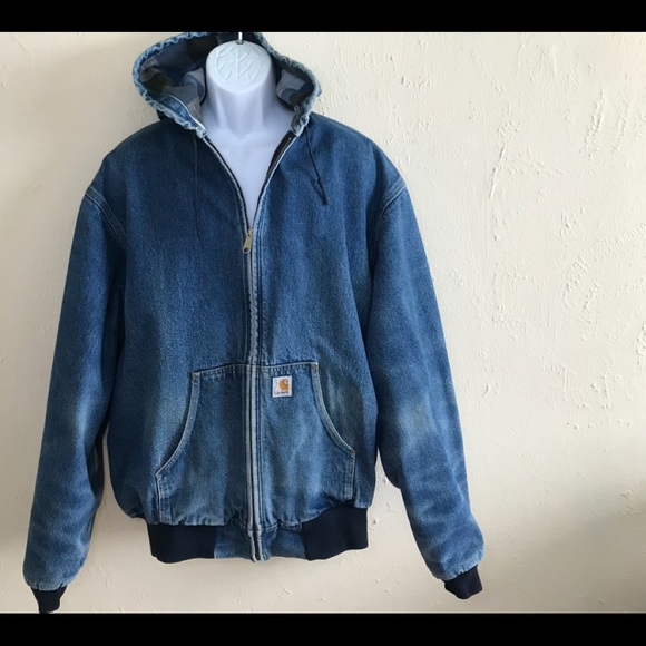 carhartt denim hooded jacket